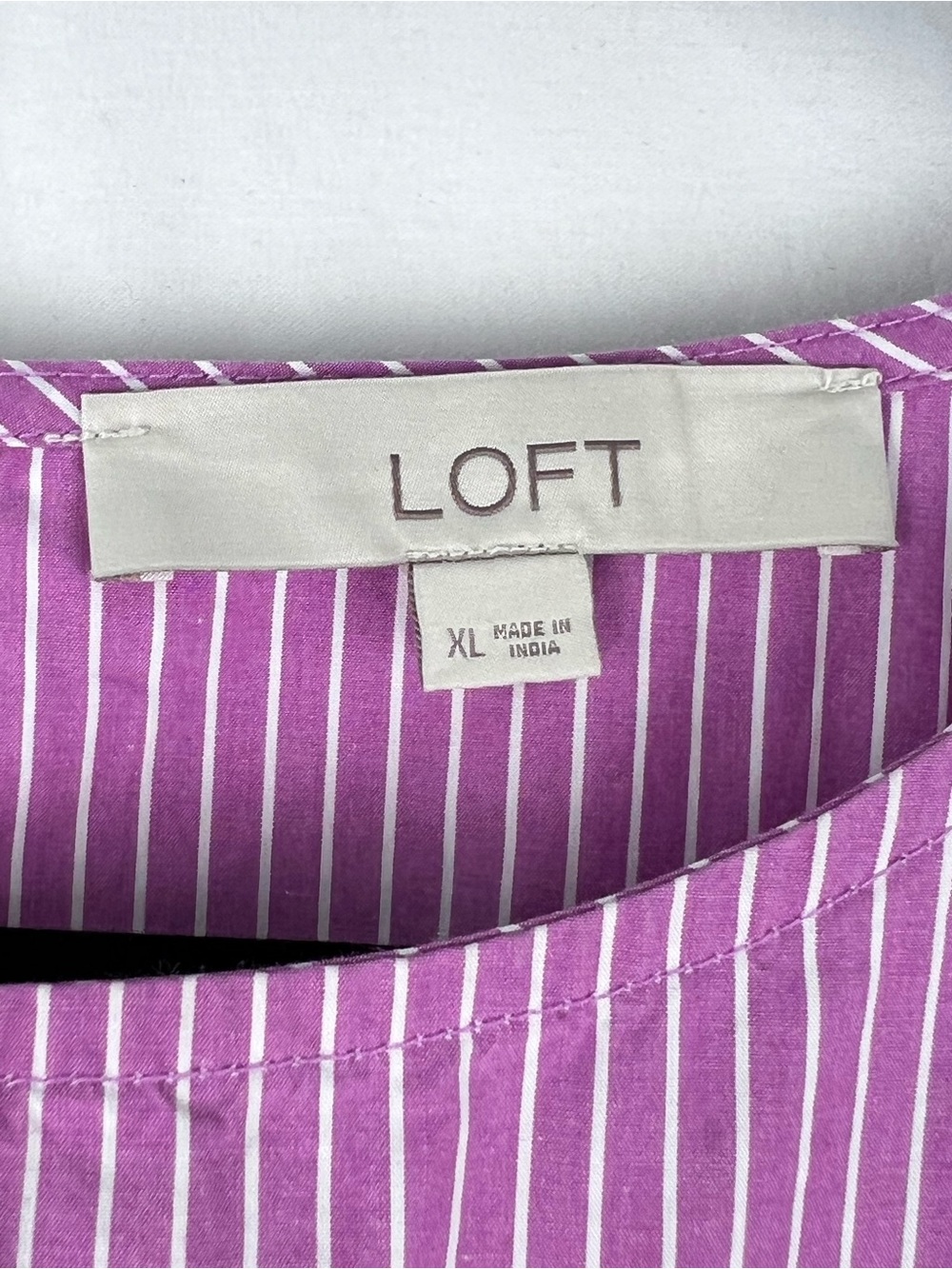 Loft Striped Poplin Midi Dress XL Lavender Purple Cotton Casual Boat Neck Preppy - Picture 5 of 13